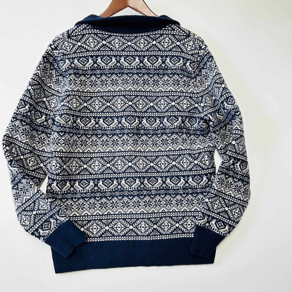 J.Crew Quarter Zip Sweater Size L Lambswool Fair Isle Nordic Navy Preppy Large - Picture 11 of 15